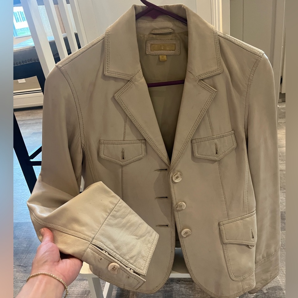 Wilson Leather Cream Blazer Jacket